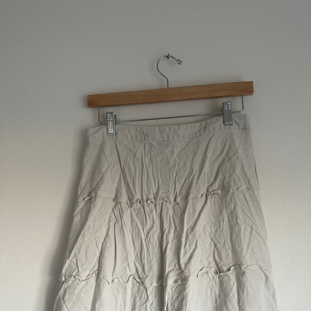 Vintage Christopher and‎ Banks Tiered Beige Linen Midi Skirt Size 8 - Picture 11 of 12